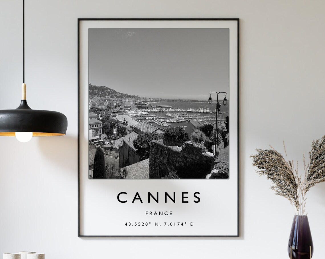 Cannes France Black and White Marina Photo Travel Art Poster