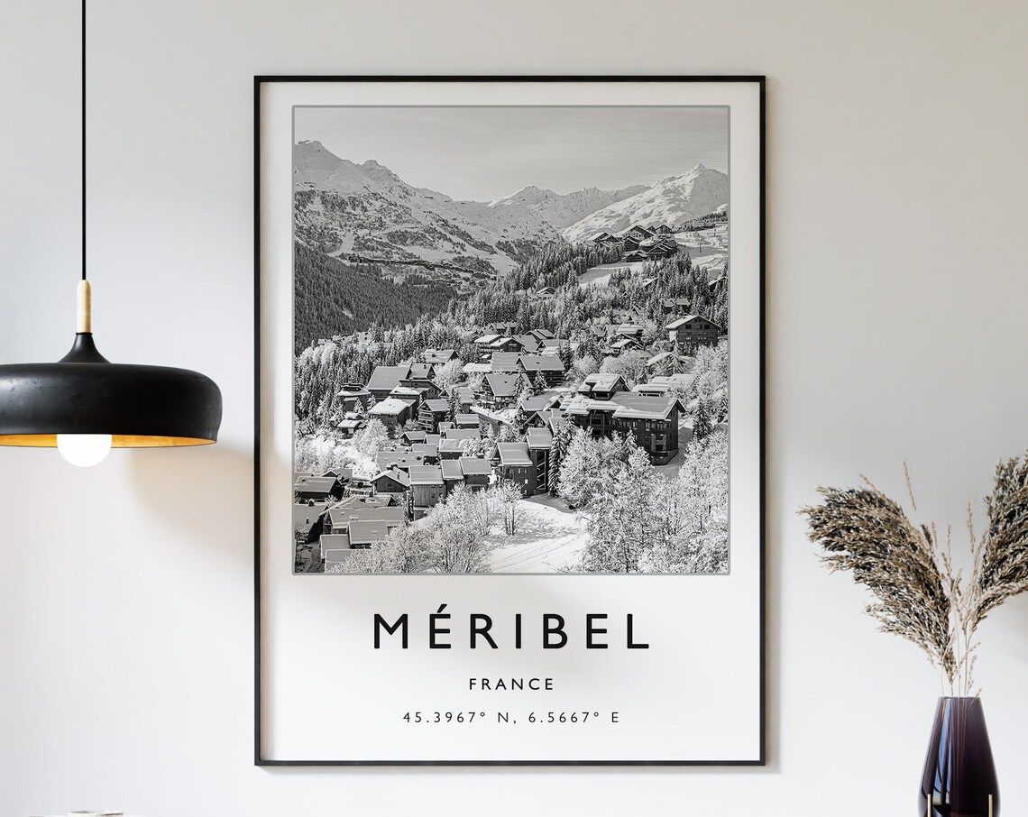 Méribel France Skiing Travel Poster, Winter Sport