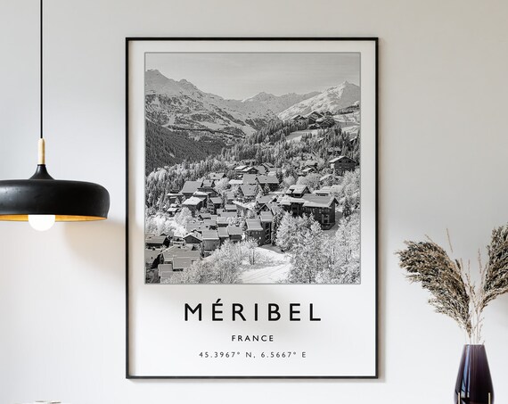Méribel France Skiing Travel Poster, Winter Sport