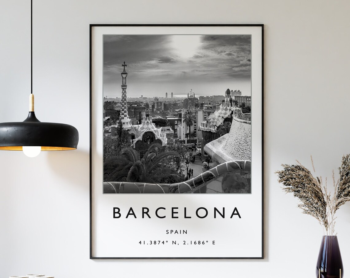 Barcelona Travel Poster, Minimalist Black and White