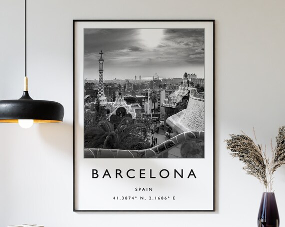 Barcelona Travel Poster, Minimalist Black and White