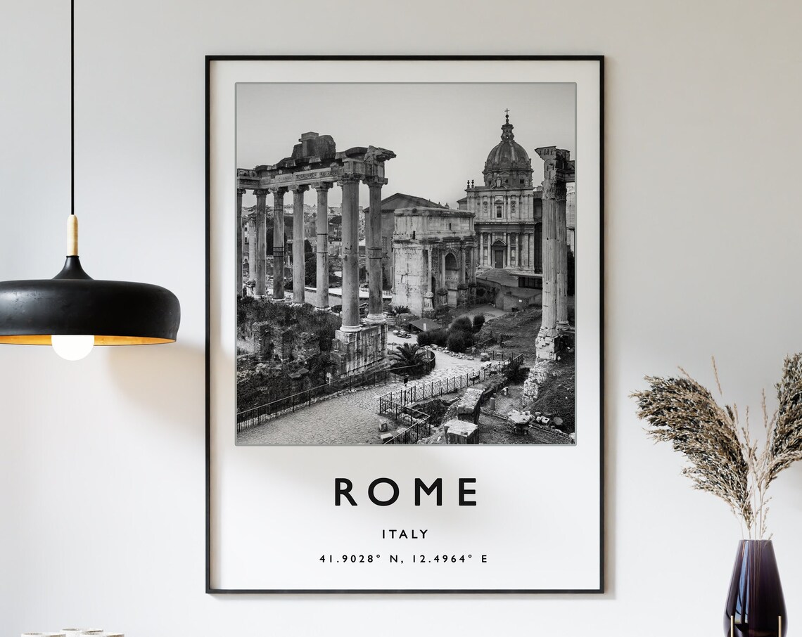 Rome Italy Ancient Forum Ruins Columns Black White Photo Poster