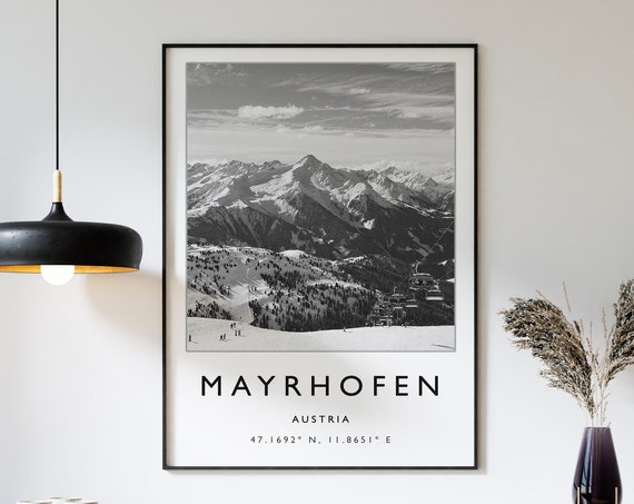 Mayrhofen Austria Ski Print Black And White Travel Poster