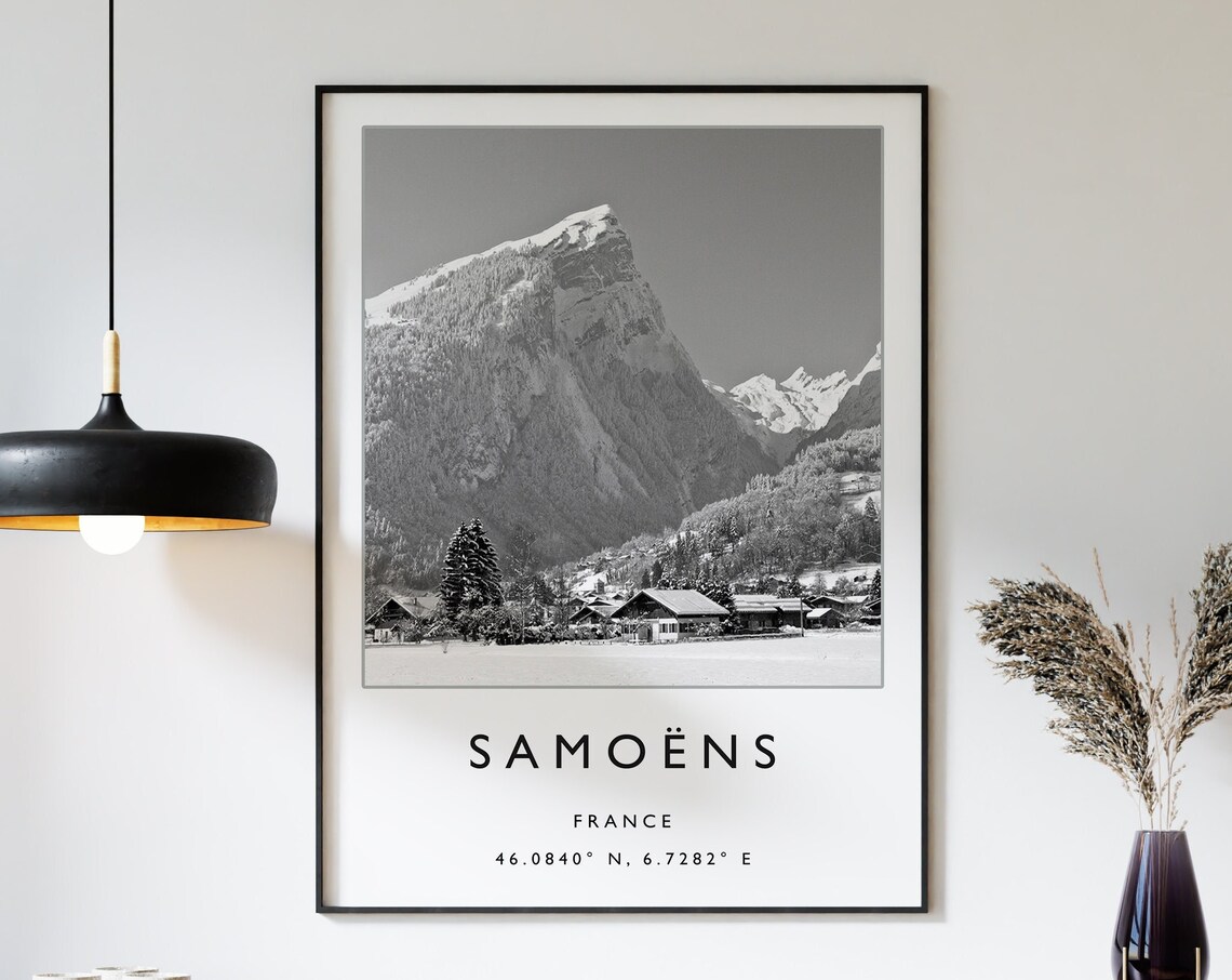 Skiing Travel Poster, Samons France Winter Sport Art