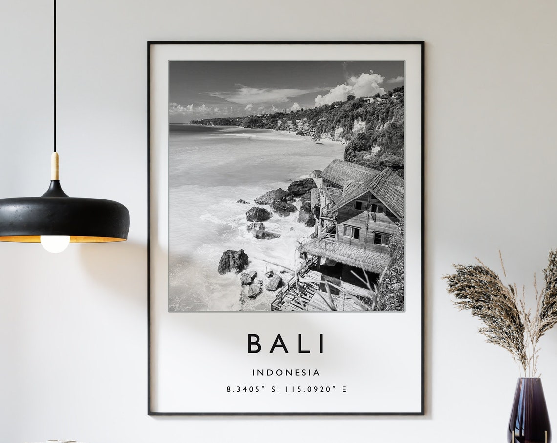 Bali Travel Print Bali Travel Poster Indonesia Travel Print Beach Travel Poster Sea Travel Art Black And White Travel Gift