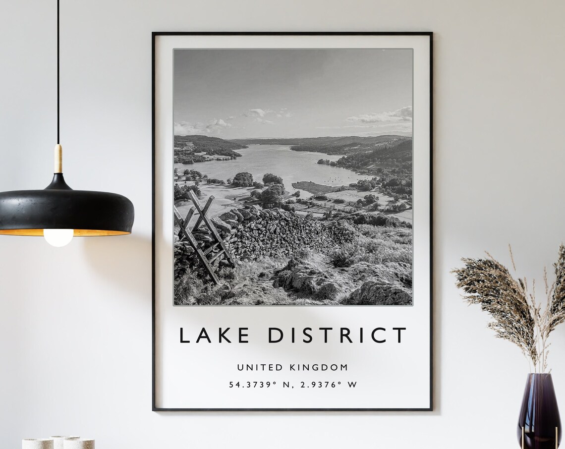 Lake District Black And White Travel Poster, Art Print