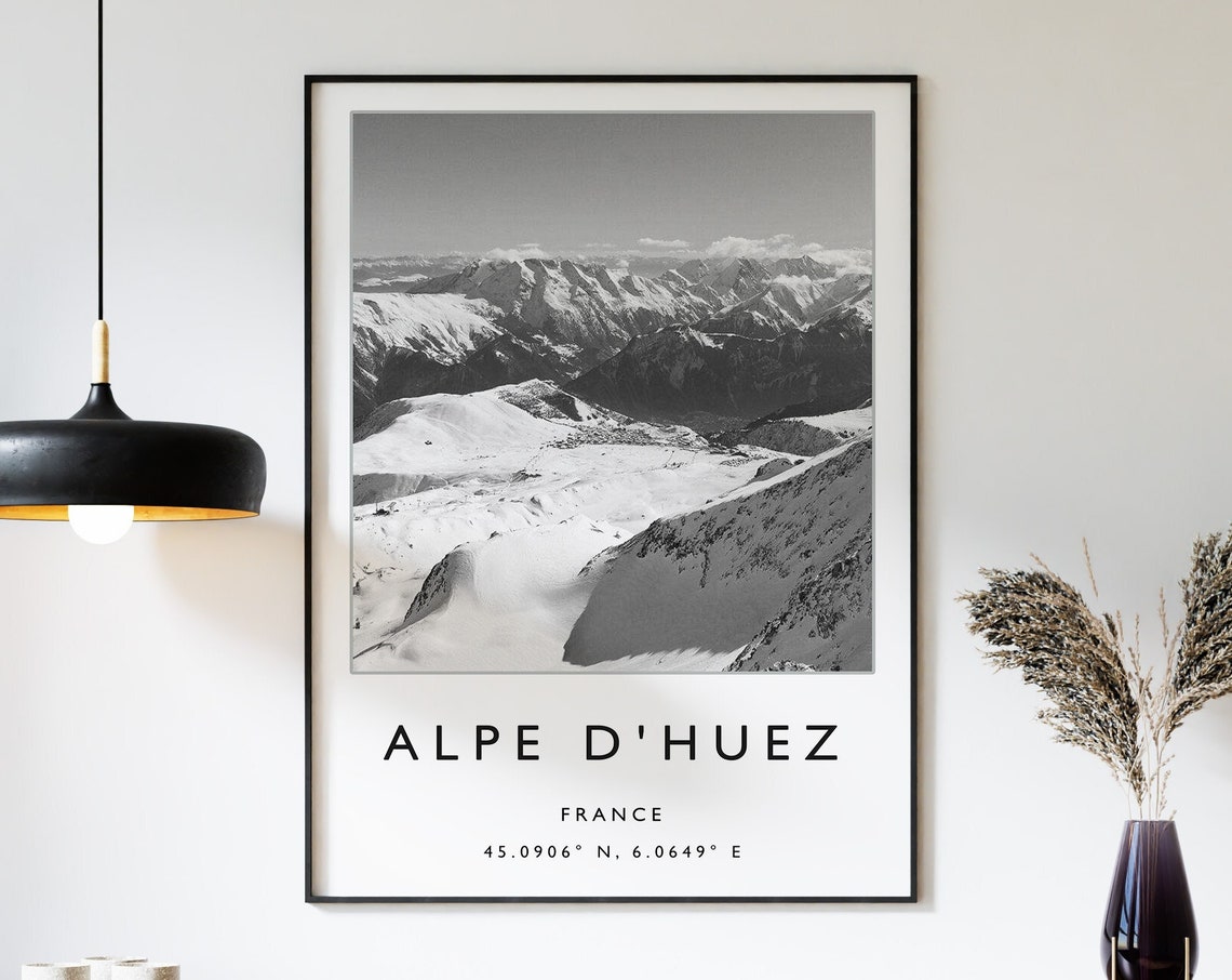 Alpe Dhuez Travel Print Alpe Dhuez Travel Poster France Skiing Travel Print Black And White Travel Poster Travel Art Travel Gift