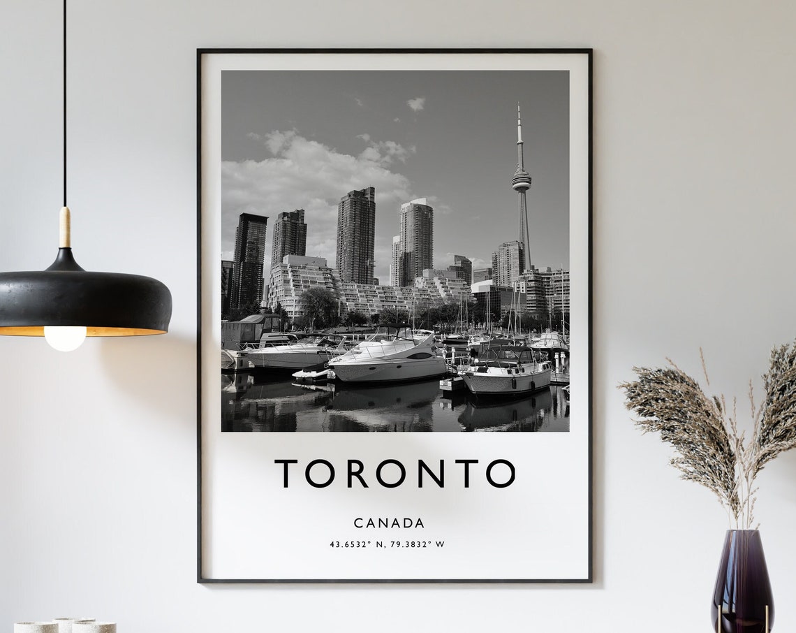 Toronto Canada Harbor Skyline Iconic CN Tower Monochrome Poster