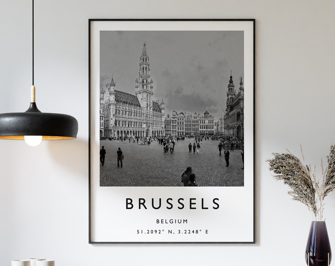 Brussels Travel Poster, Black And White Travel Art