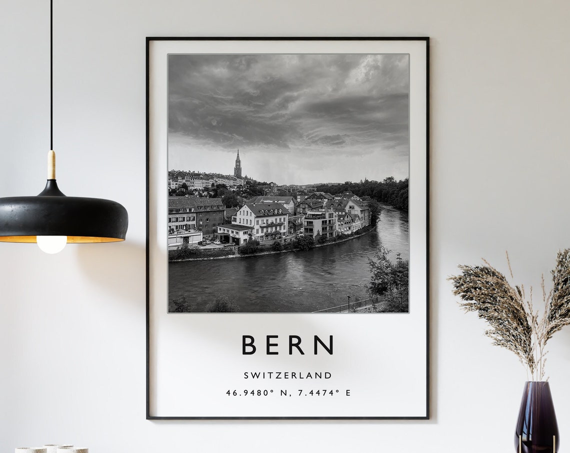 Bern Switzerland Black And White Coordinates Cityscape Poster