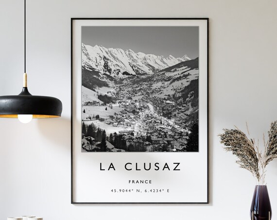 La Clusaz France Snowy Alpine Village Photo Monochrome Poster