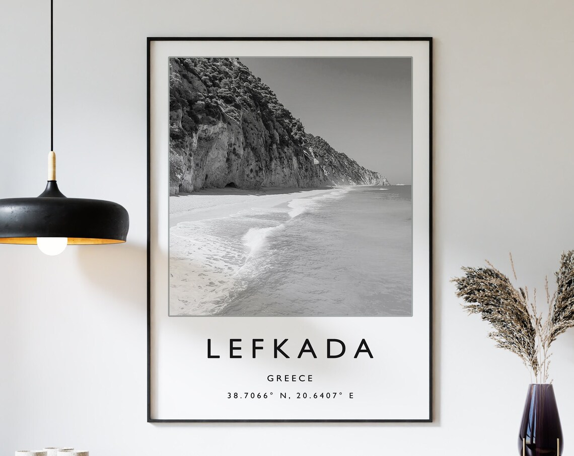 Lefkada Travel Poster, Greece Coastal Travel Print