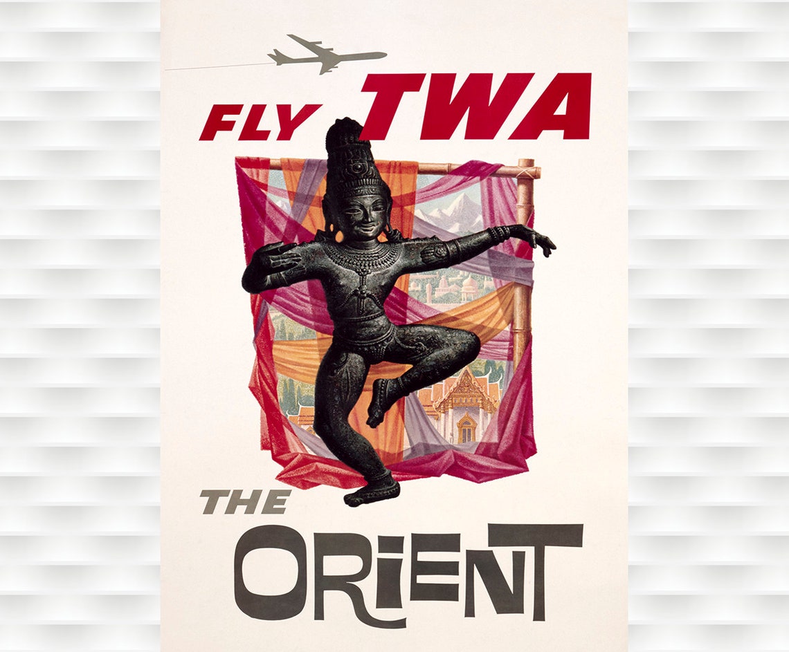Fly TWA The Orient Dancing Statue Vintage Airline Poster Art