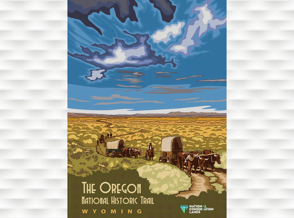 The Oregon National Historic Trail Wyoming Wagon Train Travel Poster