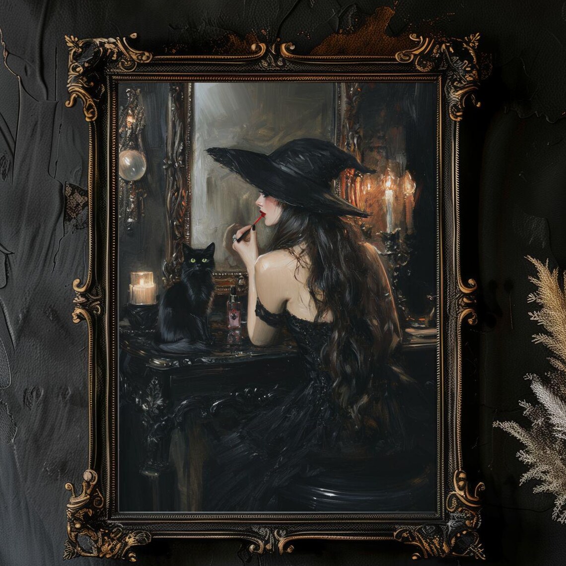 Witch Applying Lipstick, Gothic Bathroom Art Print