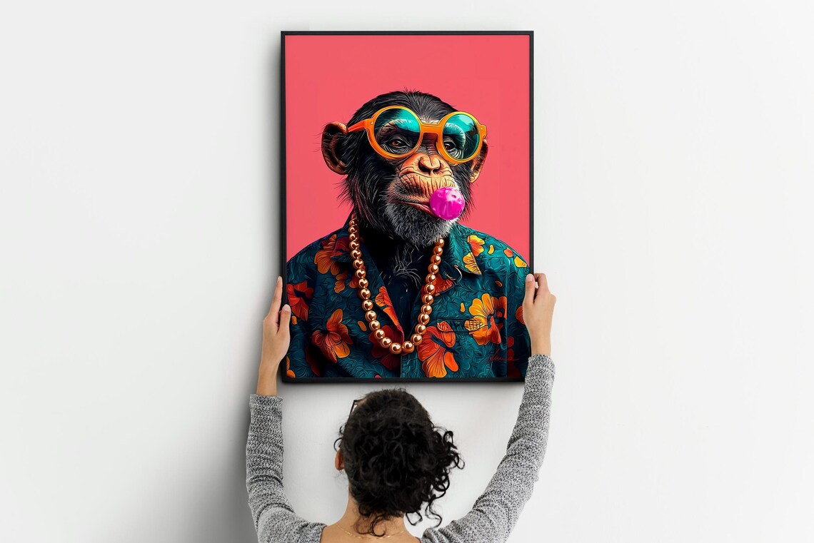 Funky Monkey Pop Art Animal Poster, Tropical Decor - Image 4