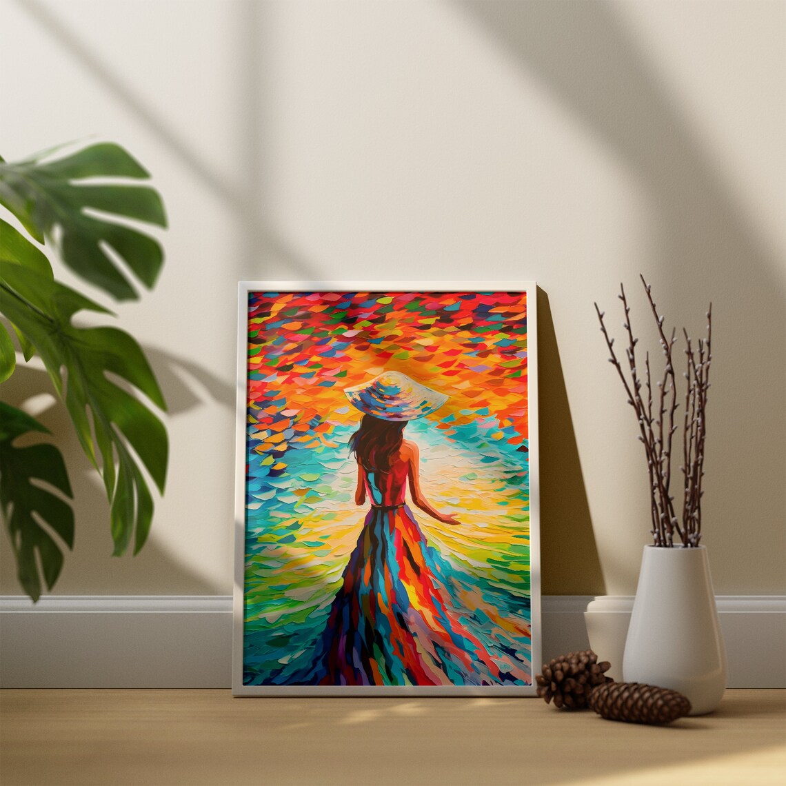 Rainbow Woman in Flowing Dress Vibrant Impasto Painting Poster - Image 4