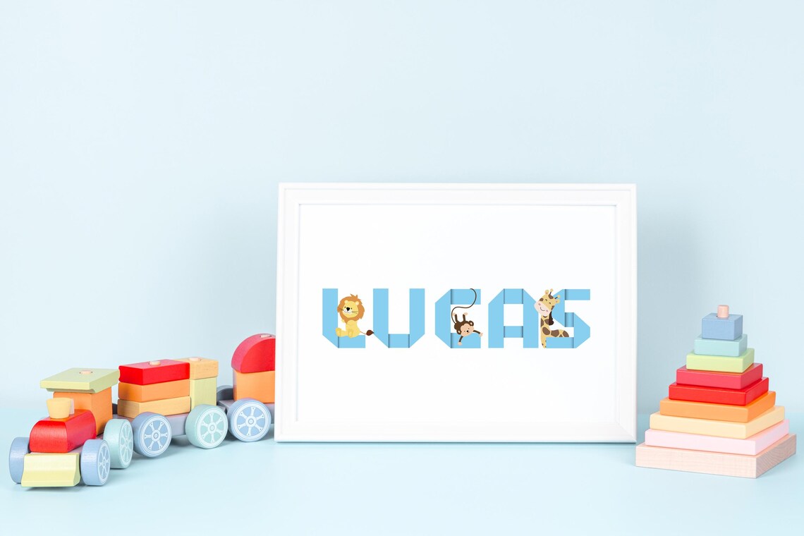 Personalized Safari Name Pink 3D Letters Jungle Animals Poster - Image 2