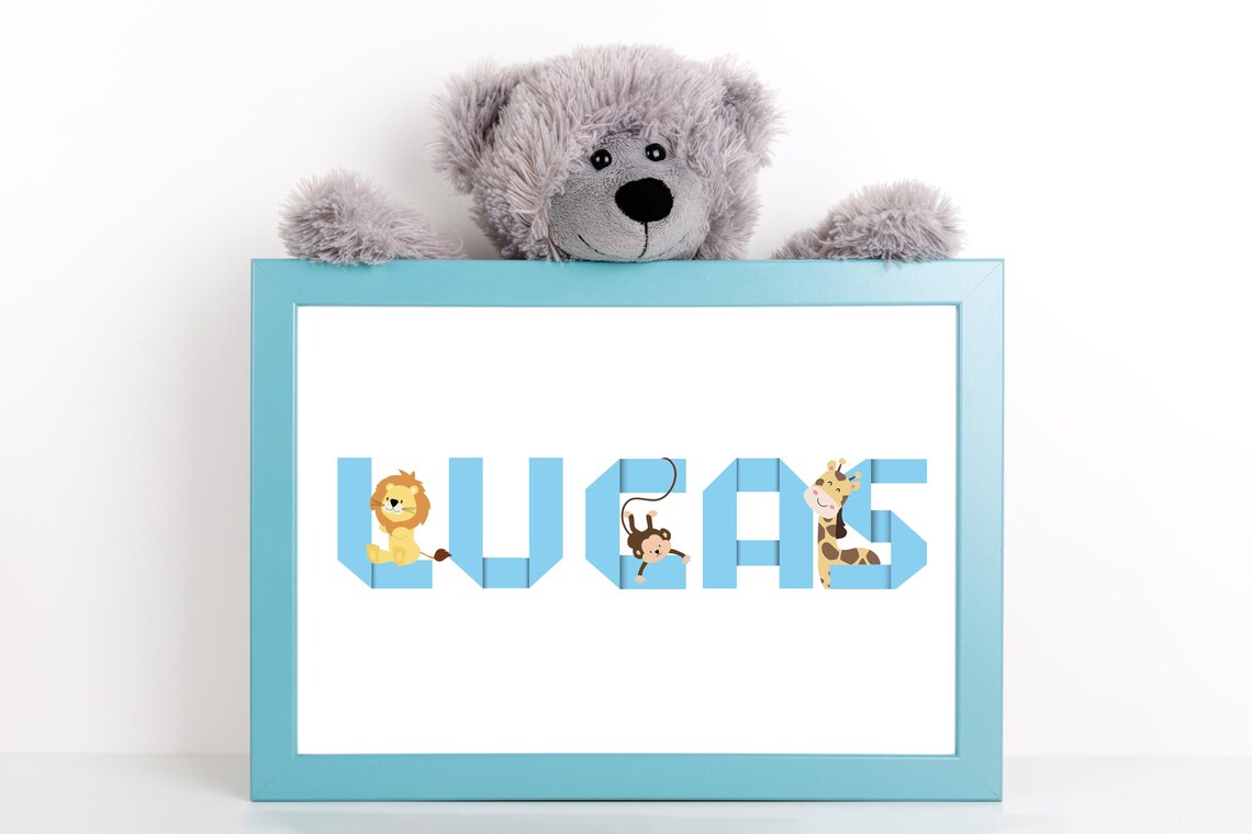 Personalized Safari Name Pink 3D Letters Jungle Animals Poster - Image 5