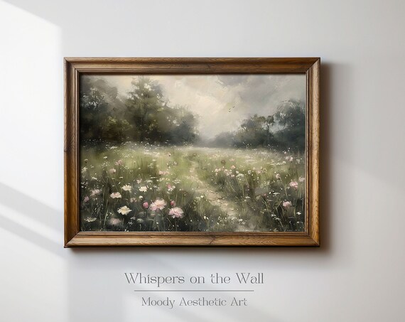 Summer Wildflower Landscape Painting Botanical Wall Art Moody Art Print Floral Wall Art