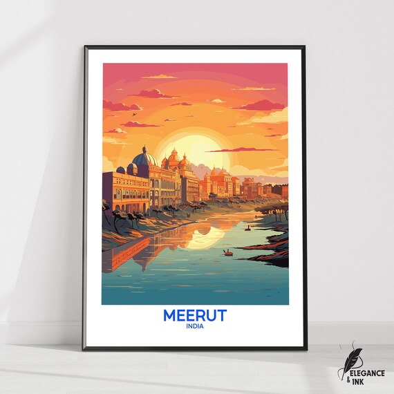 Meerut Wall Hanging Postermeerut Flat Vector Illustration Canvasuttar Pradesh Handmade Wooden Frame And Unframed Colorful Vintage Gift