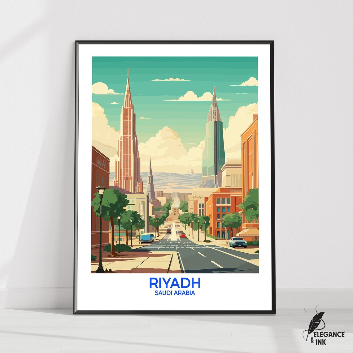 Riyadh Saudi Arabia City Skyline Vintage Travel Poster Artwork
