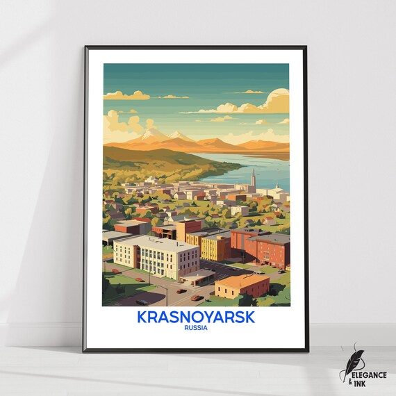Krasnoyarsk Wall Hanging Posterkrasnoyarsk Flat Vector Illustration Canvasrussia Handmade Wooden Frame And Unframed Colorful Vintage Gift