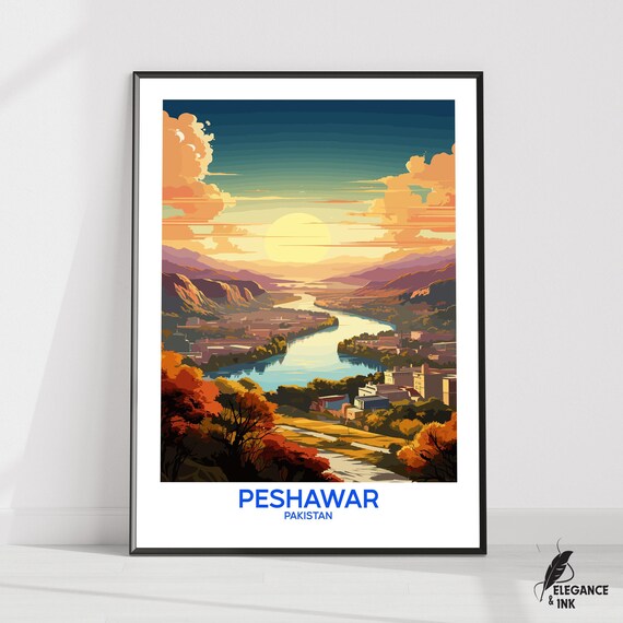 Peshawar Wall Hanging Posterpeshawar Flat Vector Illustration Canvaskhyber Pakhtunkhwa Handmade Wooden Frame And Unframed Colorful Vintage