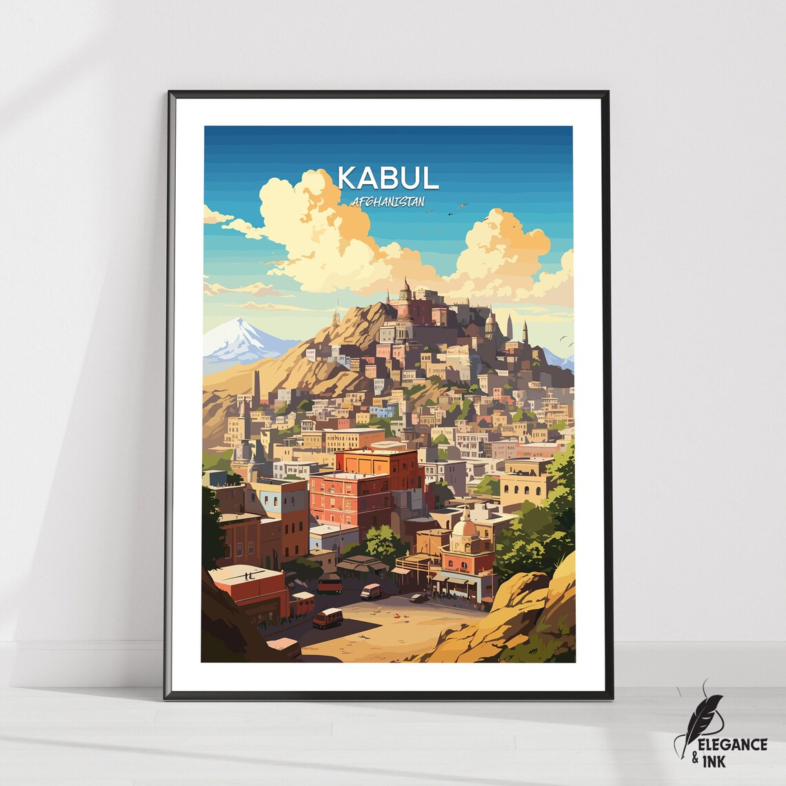 Kabul Afghanistan Hillside Citadel City Vintage Travel Poster Art