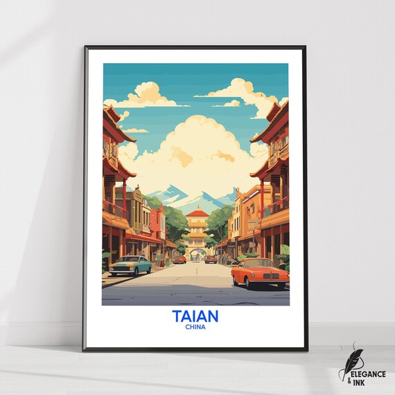 Taian Wall Hanging Postertaian Flat Vector Illustration Canvasshandong Handmade Wooden Frame And Unframed Colorful Vintage Gift