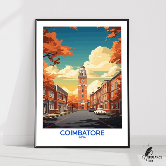 Coimbatore Wall Hanging Postercoimbatore Flat Vector Illustration Canvastamil Nadu Handmade Wooden Frame And Unframed Colorful Vintage