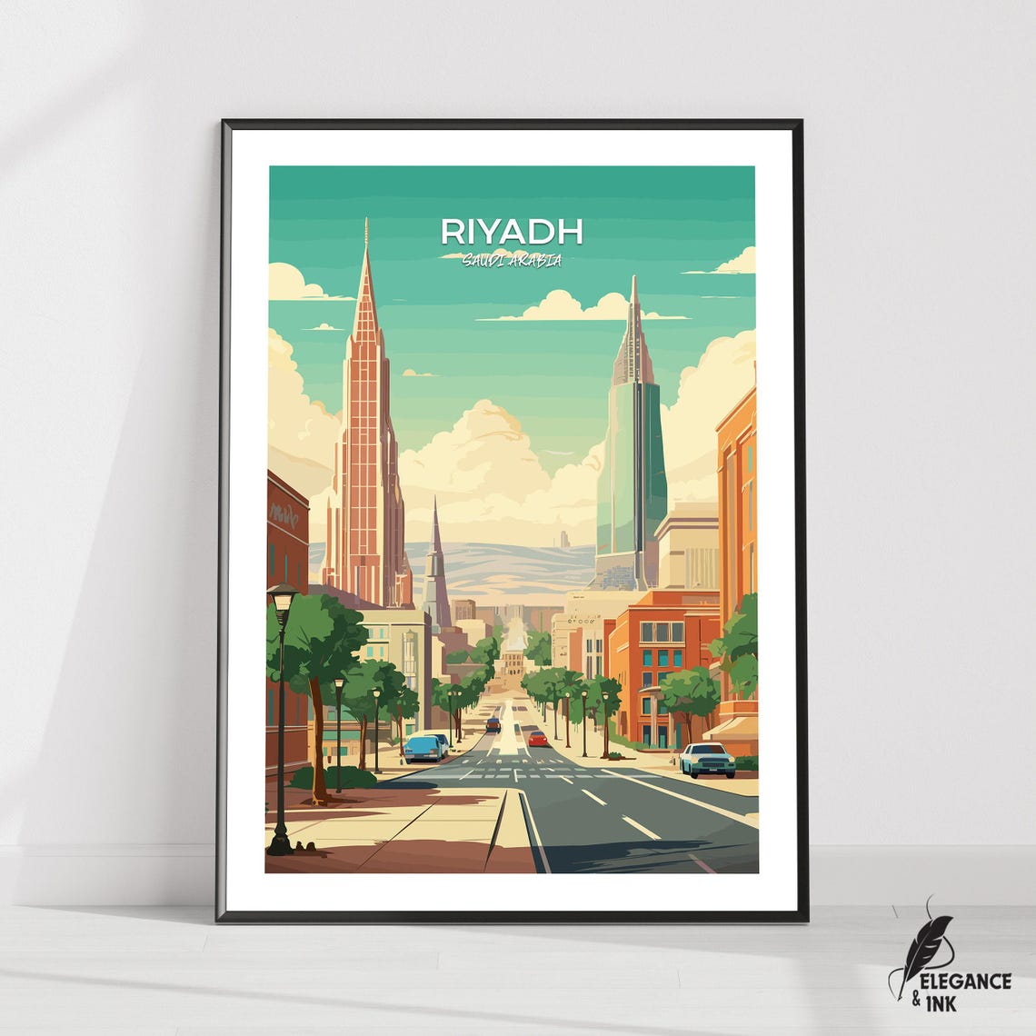 Riyadh Saudi Arabia Modern Skyline Vintage Travel Art Poster