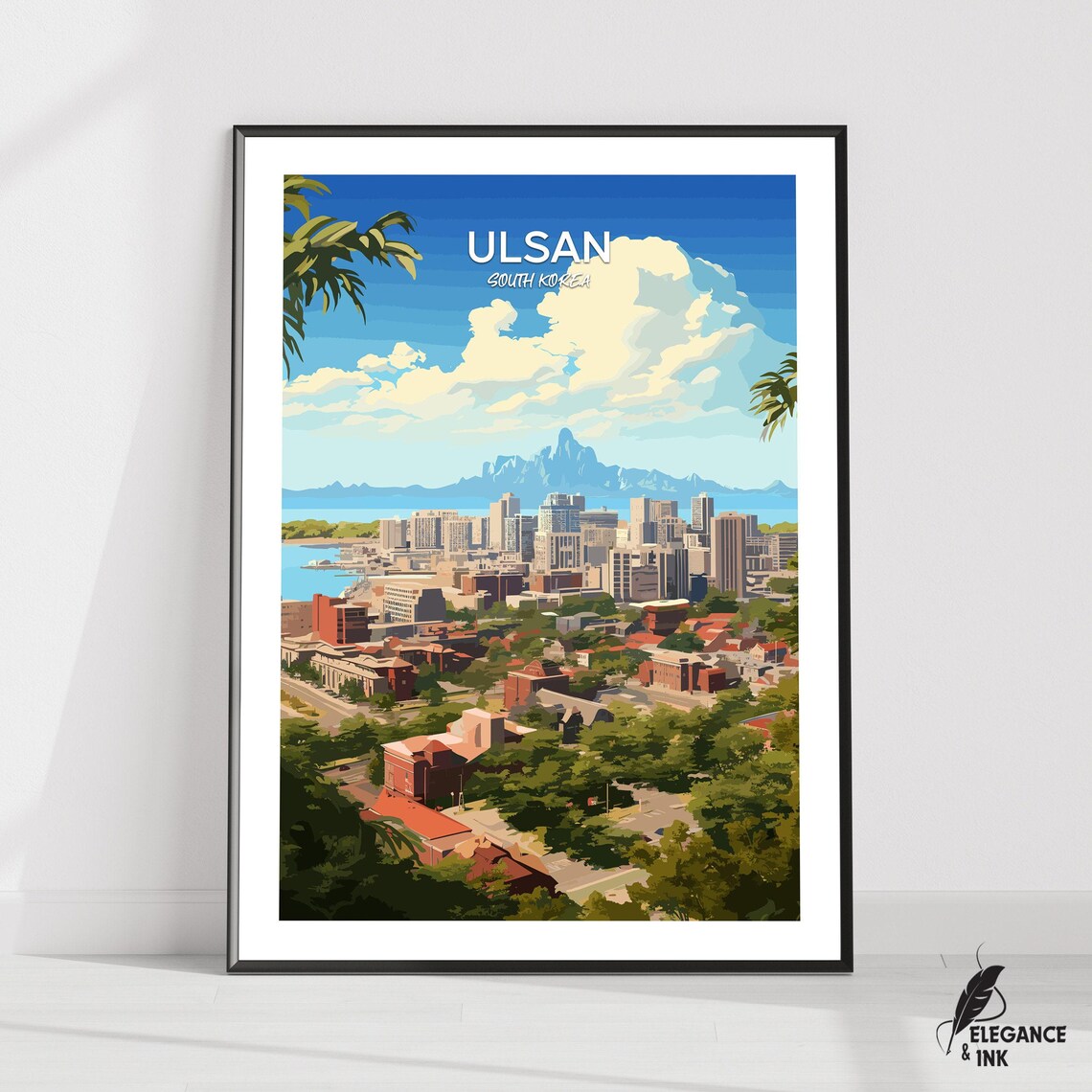 Ulsan South Korea Scenic Coastal City Panorama Vintage Travel Poster