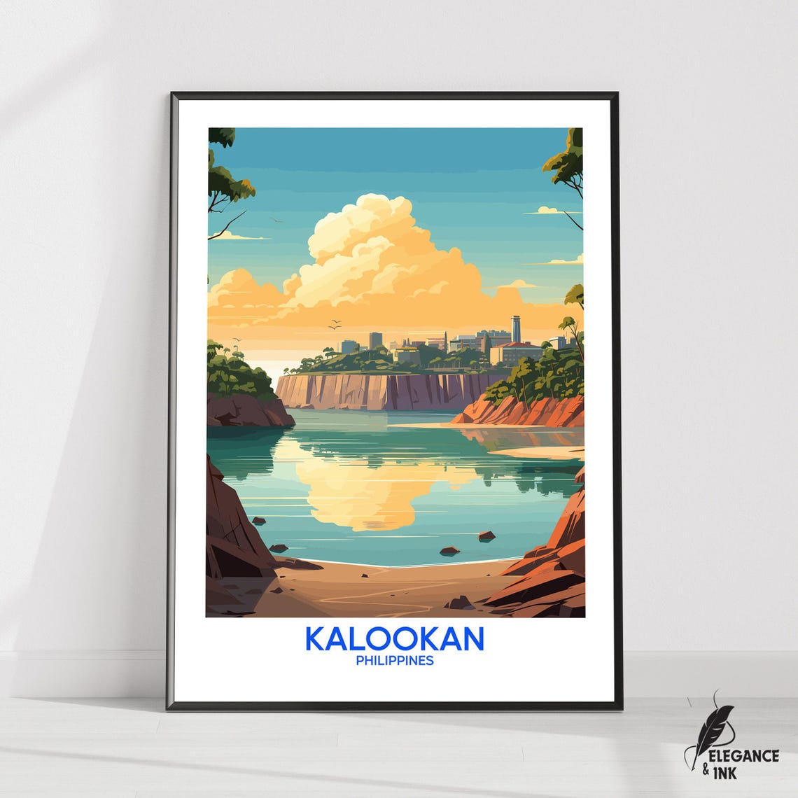 Kalookan Philippines Sunset Bay Cliffs Coastal Vintage Travel Poster