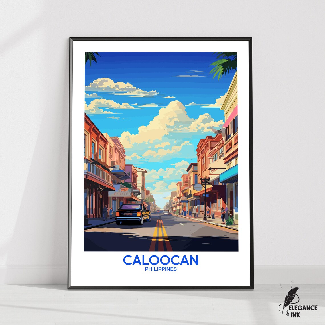 Caloocan Philippines Colonial Street Retro Travel Illustration Poster