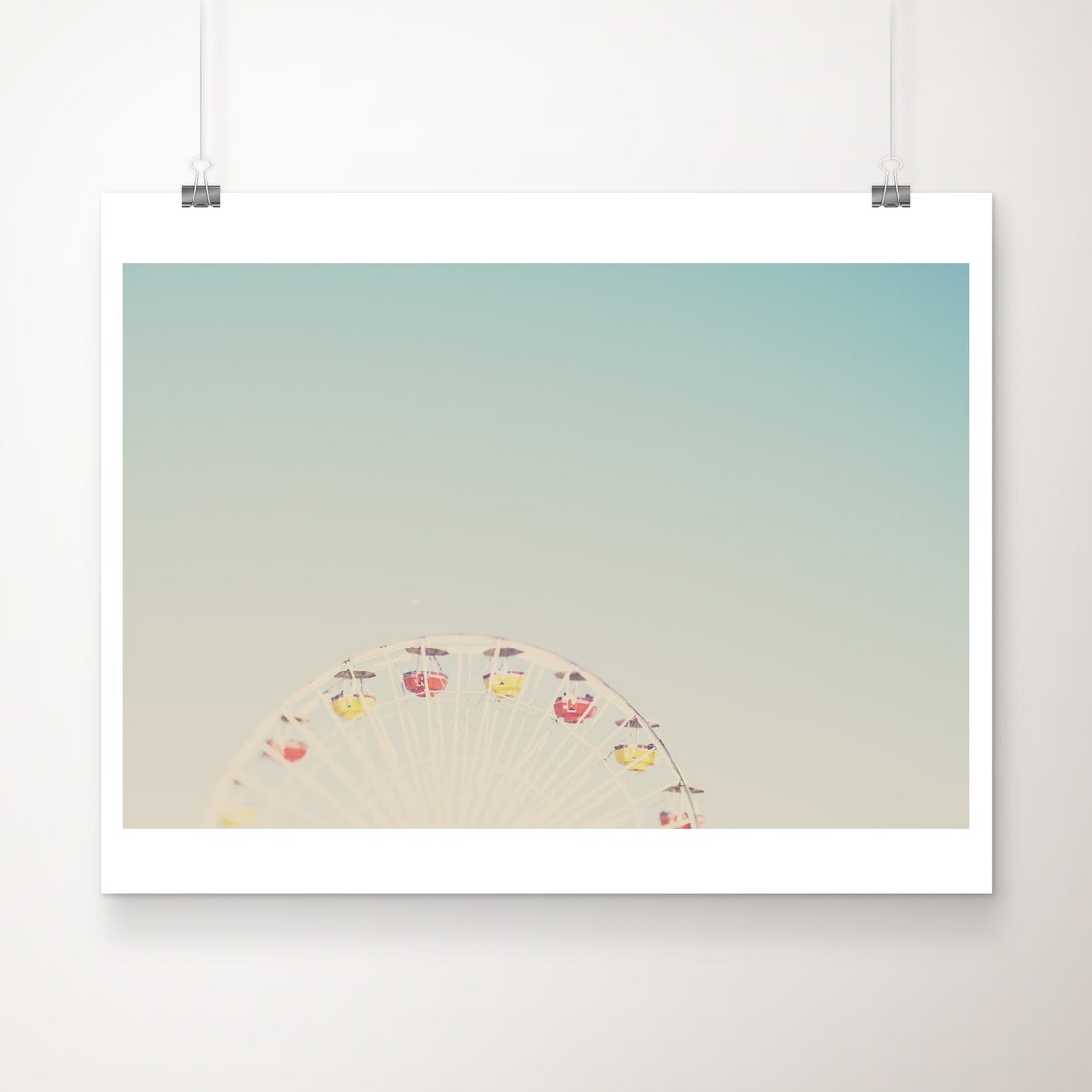 Santa Monica Ferris Wheel Pastel Sky Carnival Photography Poster
