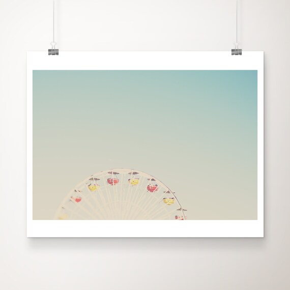 Santa Monica Ferris Wheel Pastel Sky Carnival Photography Poster