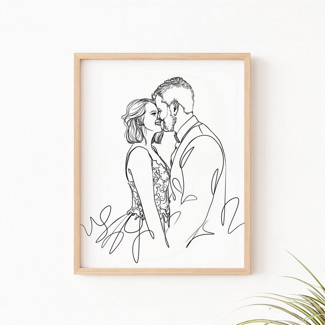 Kissing Couple Line Art Romantic Custom Anniversary Gift Poster