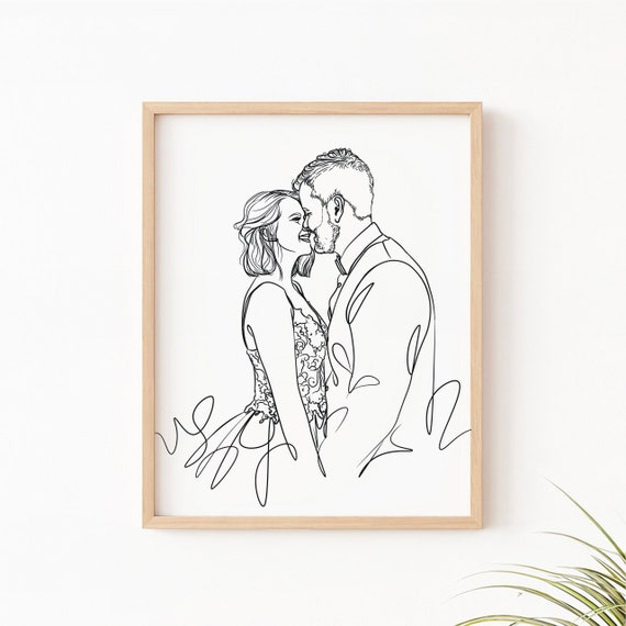 Custom Anniversary Line Art Personalized Love Story Sketch Unique Couples Mothers Fathers Birthday Gift Portrait Romantic Decor