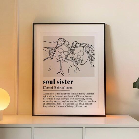 Soul Sister Gift Best Friend Line Art Custom Portrait Print Unique Bff Present Minimalist Friendship Decor Family Or Birthday Gift