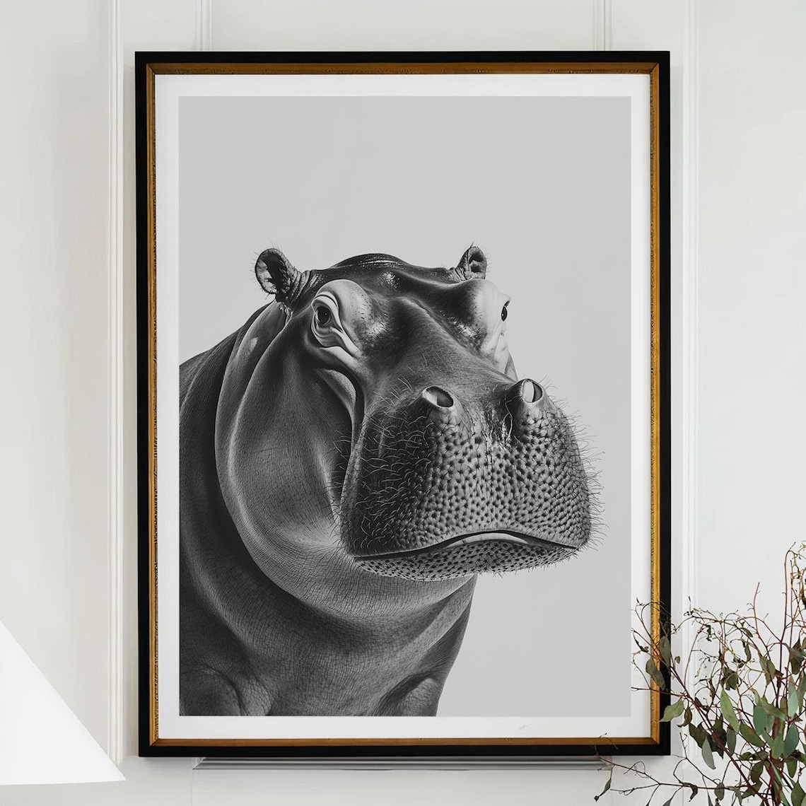 Hippopotamus Fashion Magazine Inspired Poster Animal Portrait Photography Print Funny Bathroom Decor Large Wall Art 2777