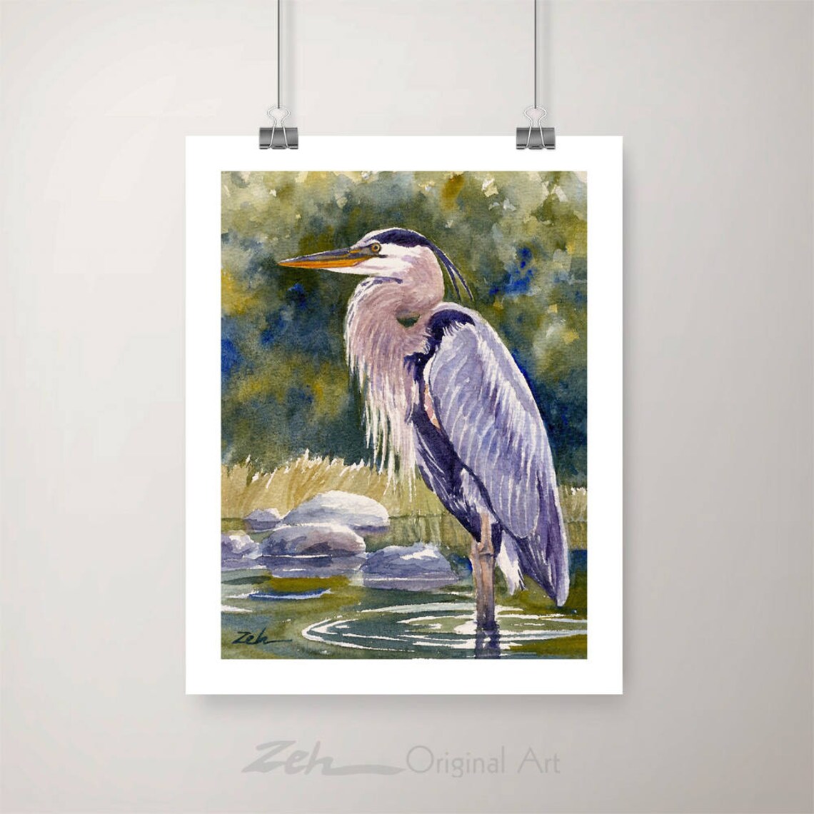 Great Blue Heron Watercolor Art Print by Janet Zeh