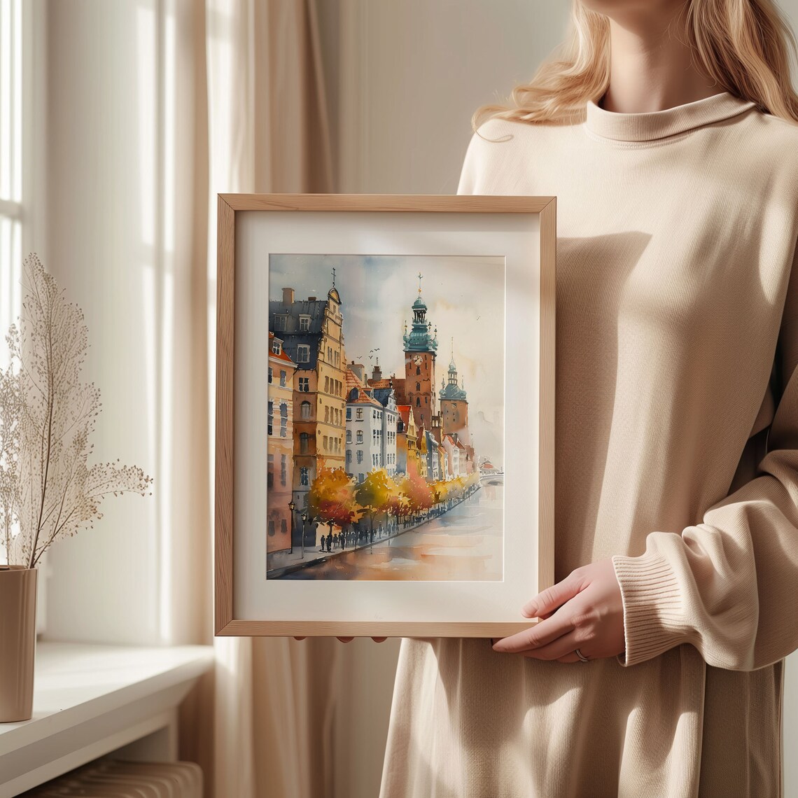 Copenhagen Watercolor Painting, Scandinavian Travel Poster - Image 2