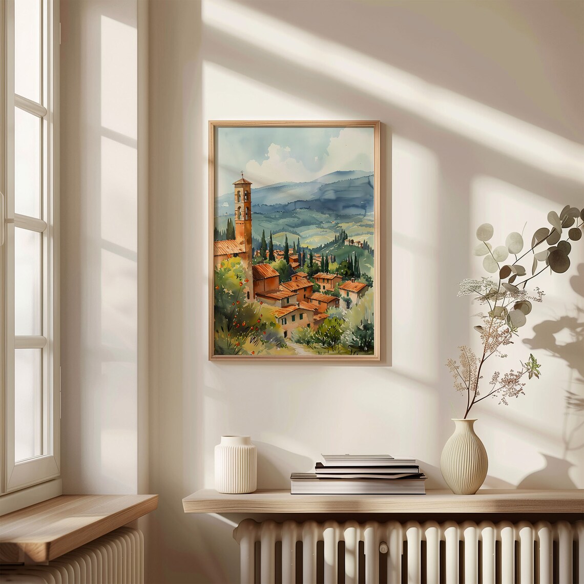 Tuscany Italy Hill Village Cypress Bell Tower Watercolor Poster - Image 4