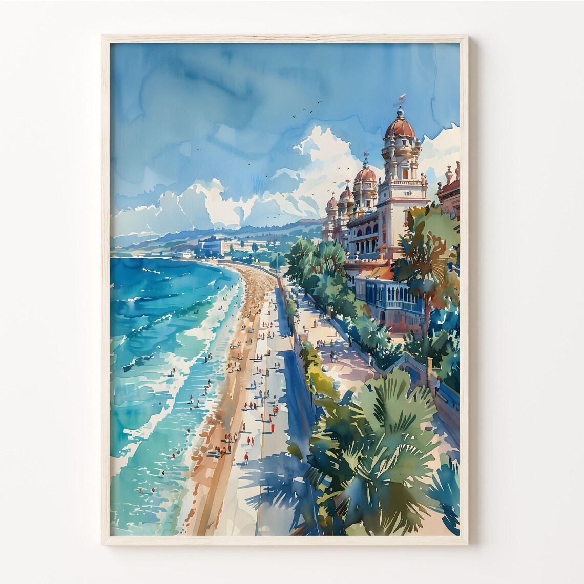 Eastbourne Beachfront Promenade Sunny Coastal Watercolor Travel Poster