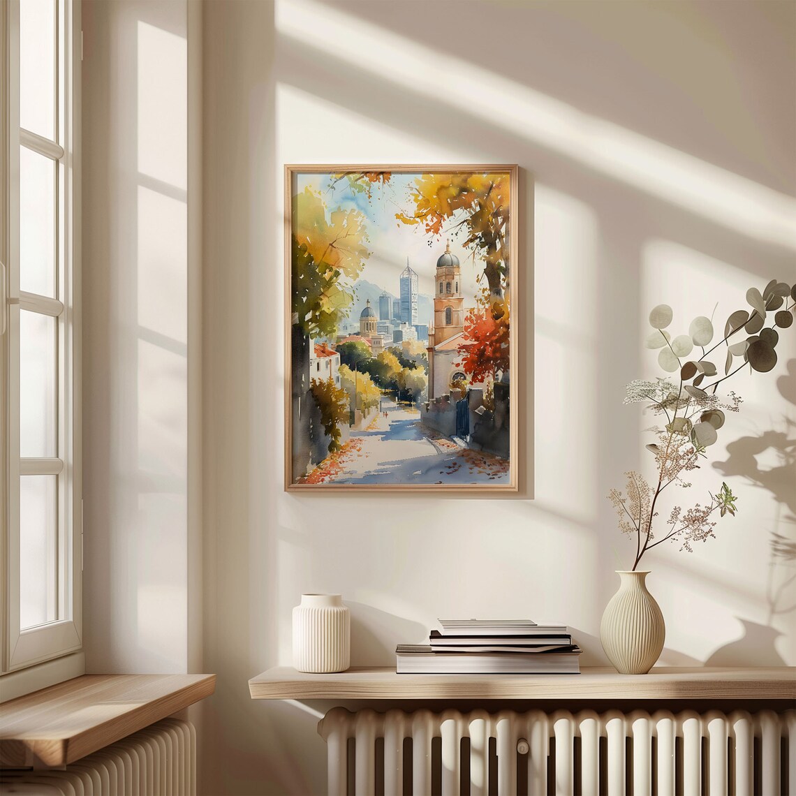 Perth Australia City Skyline Autumn Church Watercolor Poster - Image 4