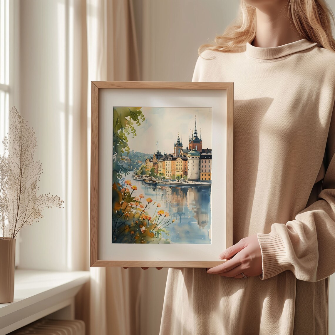 Stockholm Travel Poster, Watercolor Mid-Century Print - Image 2