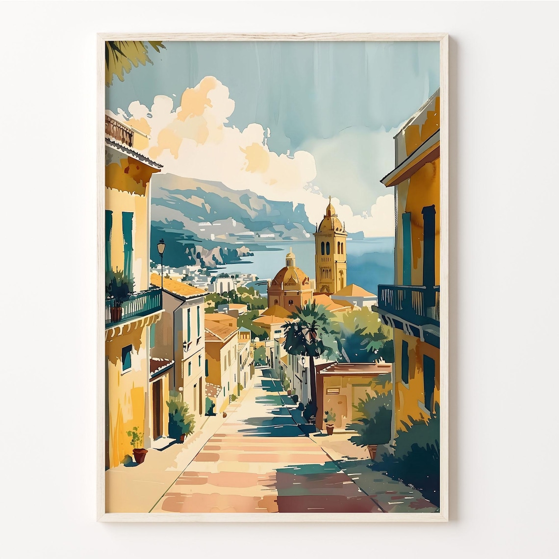 Palermo Watercolor Painting, Sicily Travel Poster