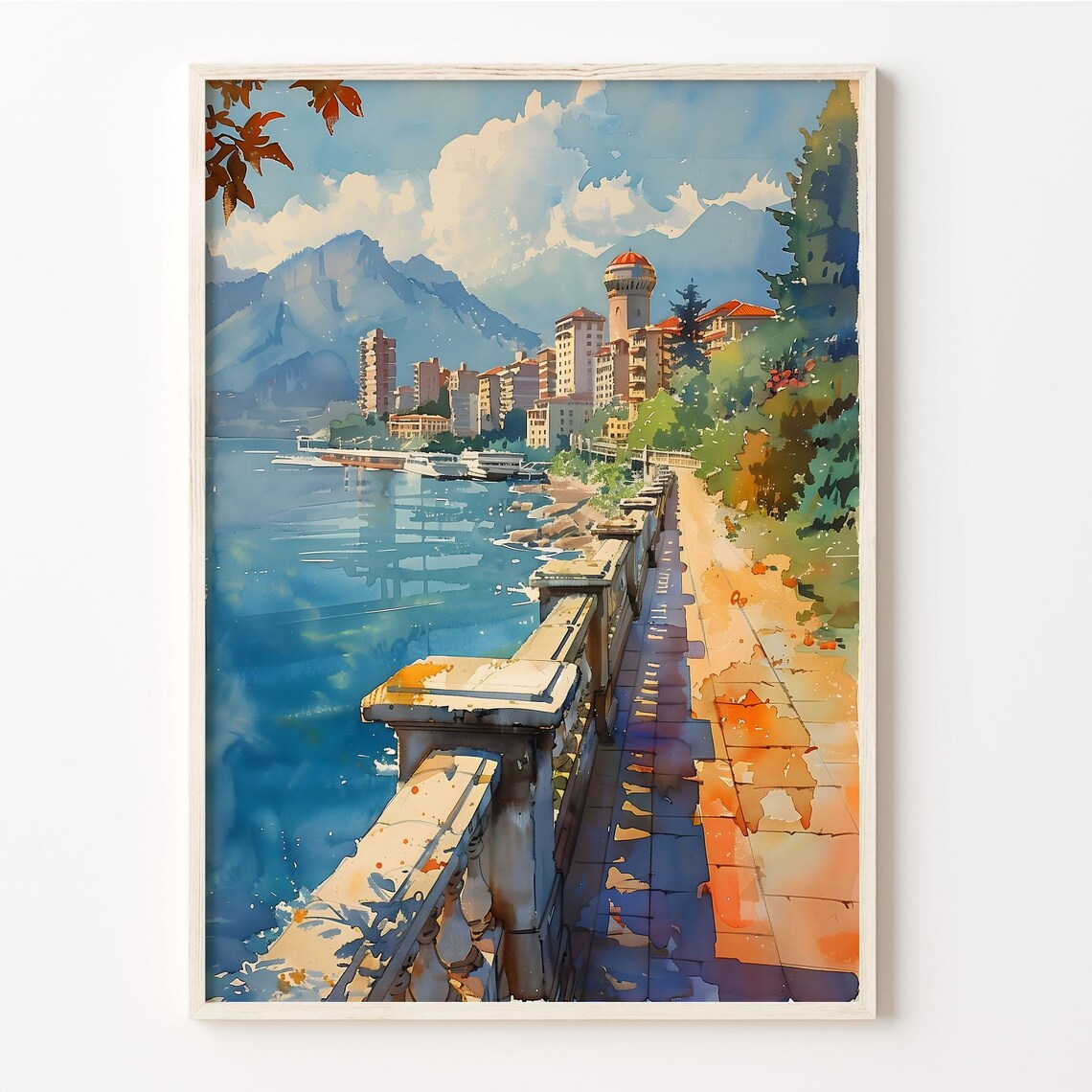 Vancouver Island Canada Lakeside Promenade Mountains Travel Poster