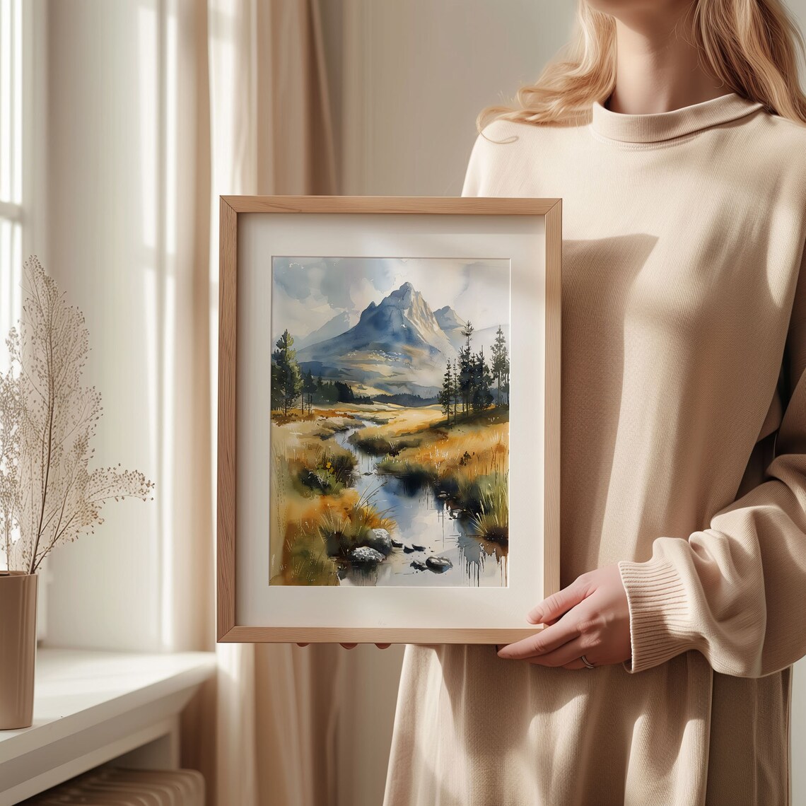 Scottish Highlands Watercolor Landscape Art Print - Image 2